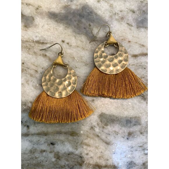 Gold Hammered Rust Fringed Earrings #fall #autumn - Picture 1 of 3